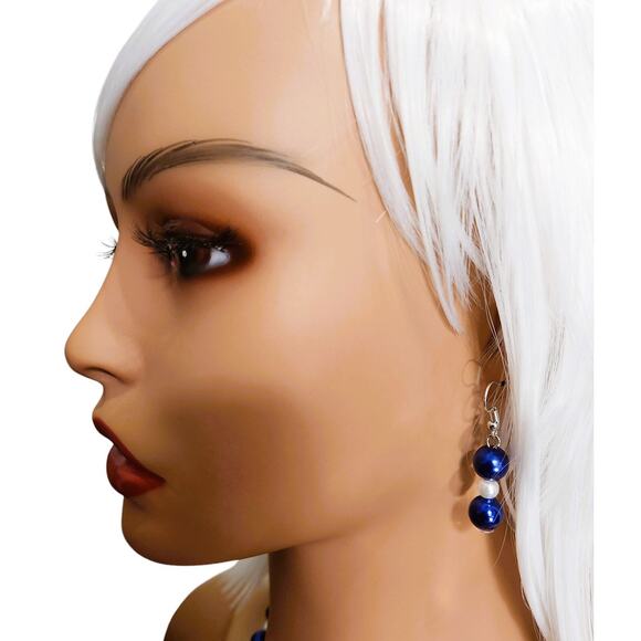 Zeta Phi Beta Jewelry Set Blue and white Necklace, Bracelet and Earrings - Picture 5 of 6